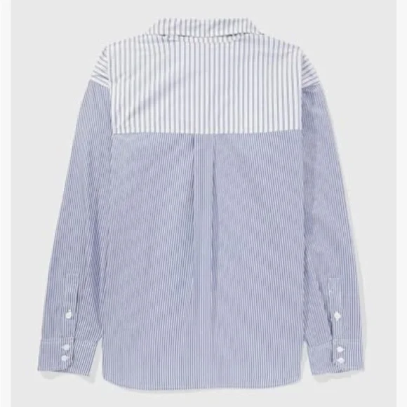 American Eagle Womens Core Perfect Button Down Shirt in Blue White Stripe Mix - Picture 4 of 8